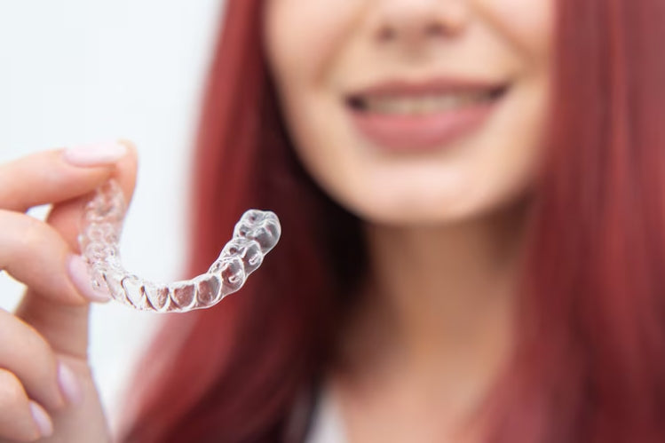 A woman with an aligner