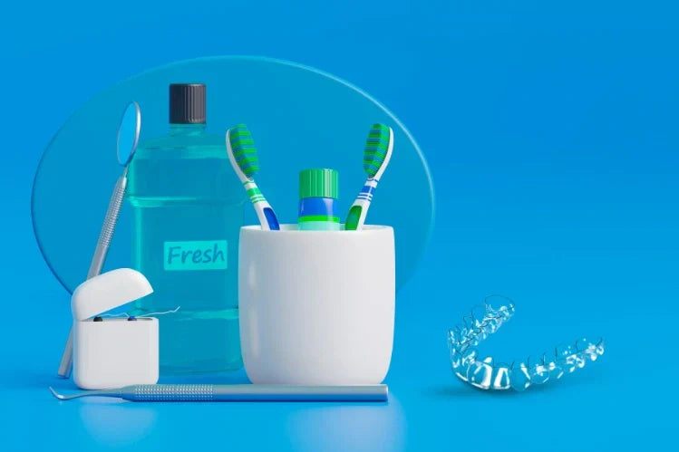 A clear aligner with aligner cleaning tools