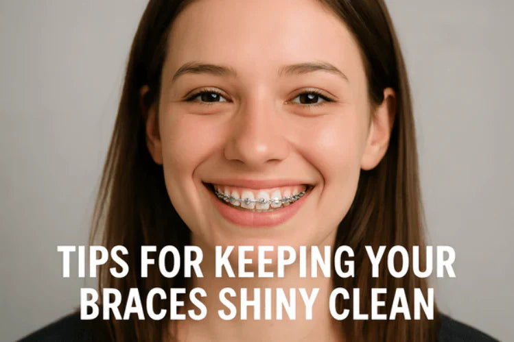 Una chica con aparatos dentales brillantes sonriendo