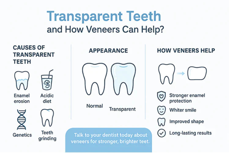 Una imagen muestra cómo las carillas pueden ayudar a que los dientes sean transparentes.