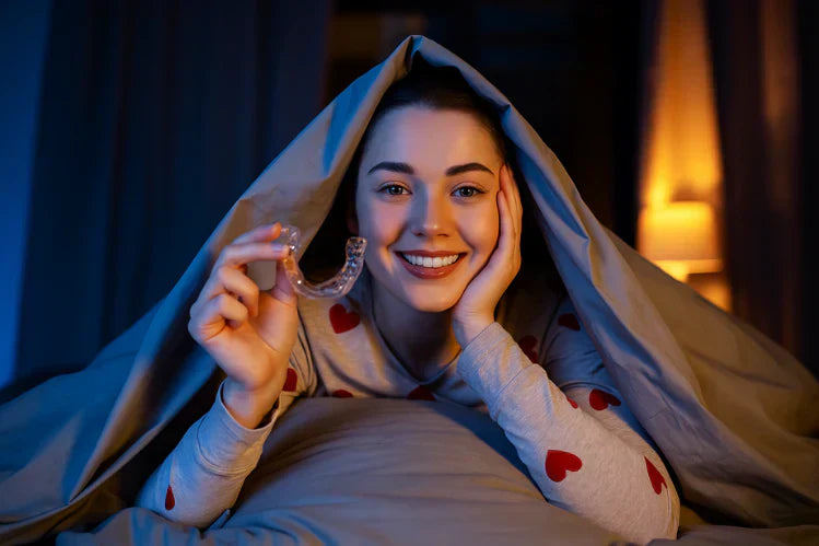 Una niña sosteniendo un protector nocturno antes de dormir.