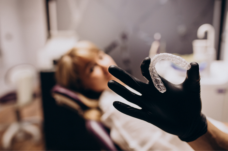 Una persona sosteniendo un alineador transparente