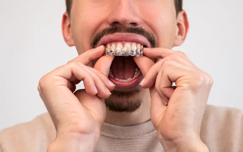 A person applying retainers for smile maintenance.